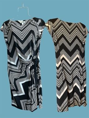dressbarn Black and White Chevron Midi Dress size 14